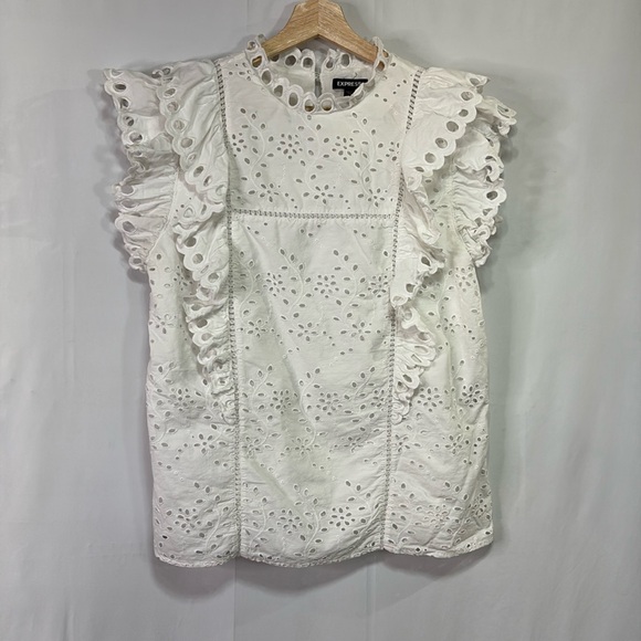 Express Tops - 🍡 Express white eyelet high neck sleeveless blouse: